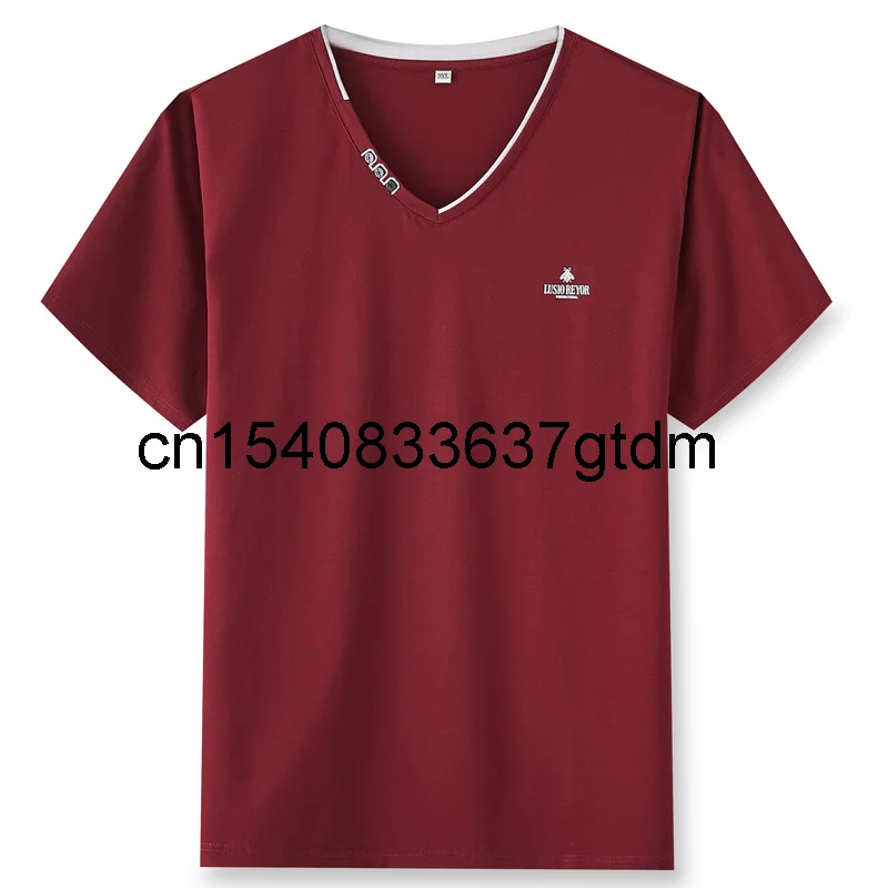

Large size male V-neck short-sleeved plus fat to increase summer thin fat T-shirt loose casual fat half-sleeved extra large