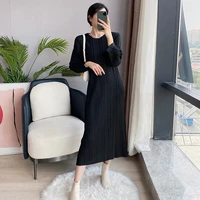 dresses spring autumn 2021 new womens clothing loose stretch miyake pleated solid color dress for women 45 75kg