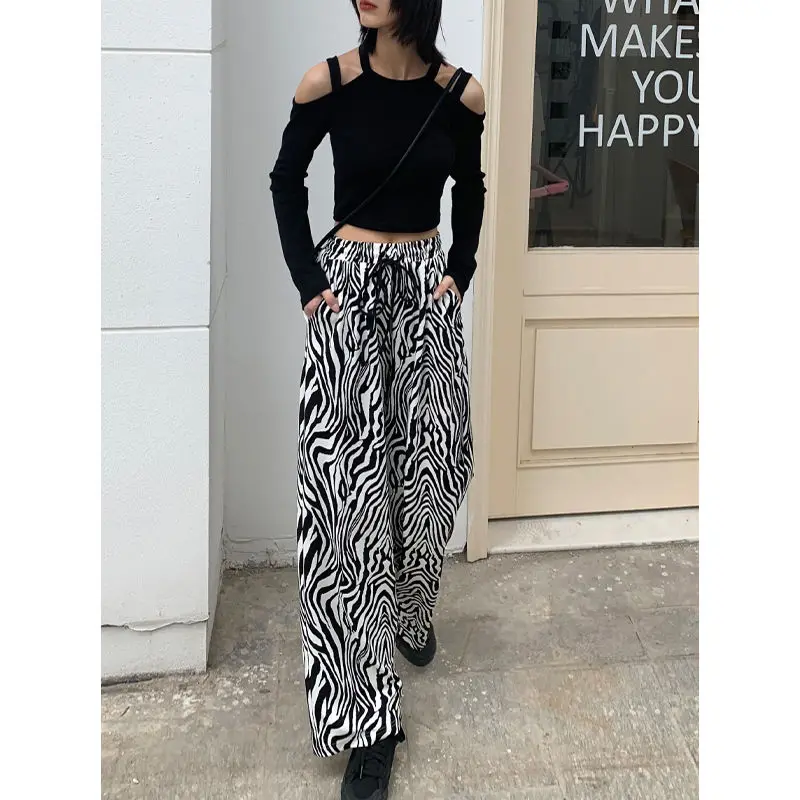 

Women Zebra Print Wide Leg Pants 2020 New Summer Palazzo Pants for Women High Waist Loose Women Zebra Trousers Free Shipping