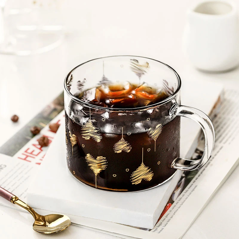 Стеклянная кофейная кружка с ручкой креативная стеклянная в форме сердца