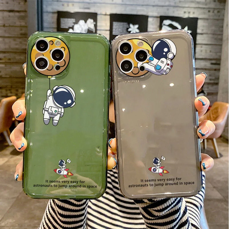 

Funny Cartoon Emerald Astronaut Phone Case For iPhone 12 11 Pro XS MAX X 7 XR SE2020 8 6Plus Transparent Cover Matte Fundas