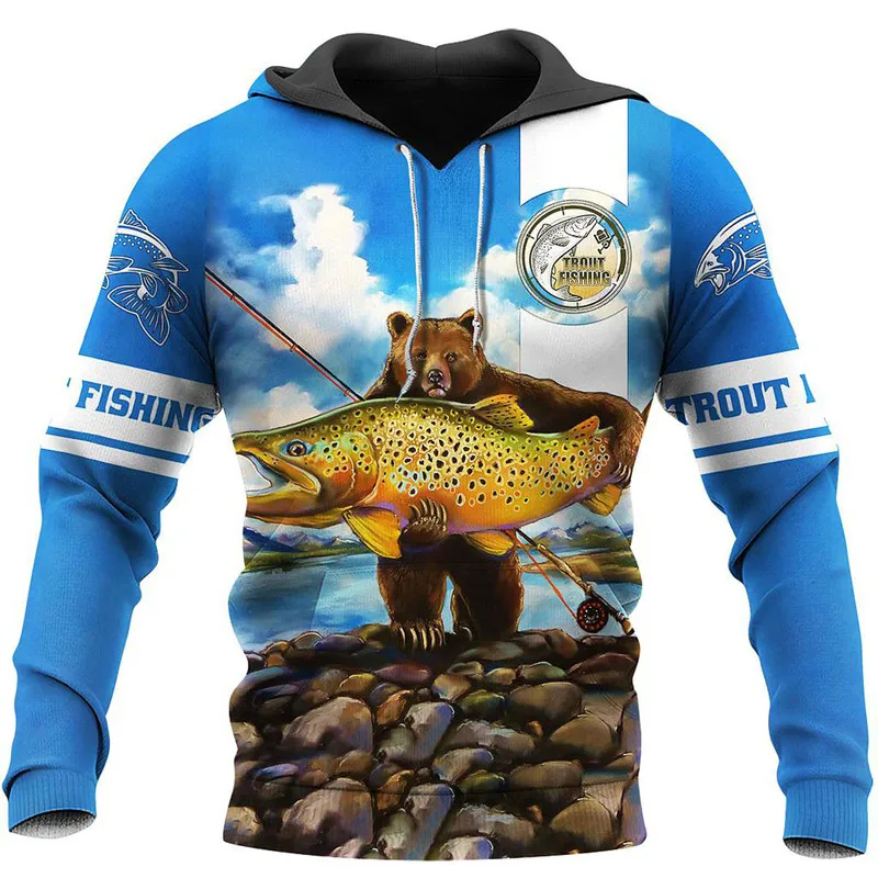 

Новая толстовка с 3D-принтом медведя рыбалки форели, мужская и женская повседневная толстовка на молнии, осенняя и зимняя модная повседневна...