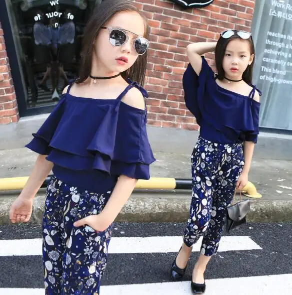 Комплекты одежды для девочек-подростков 2020 новые модные топы и штаны с принтом