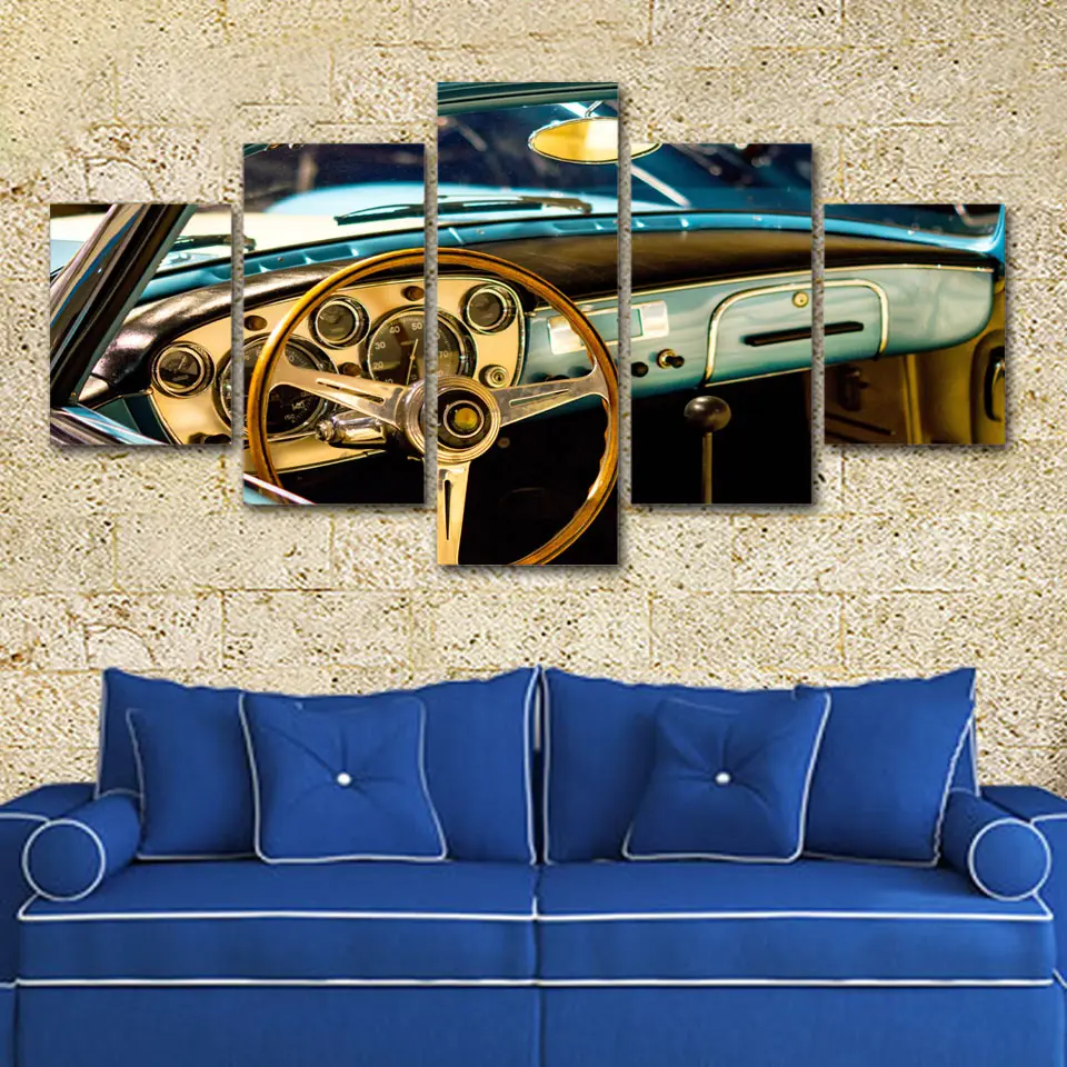 

Canvas Print Picture Wall Art 5 Retro Vehicle Model Steering Wheel Paintings Home Decoration Module Poster Living Room Frame