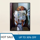 Милая Картина на холсте, постеры и принты, декор для ванной комнаты, забавная собака, туалетная бумага для чтения, скандинавский декор стен, картины