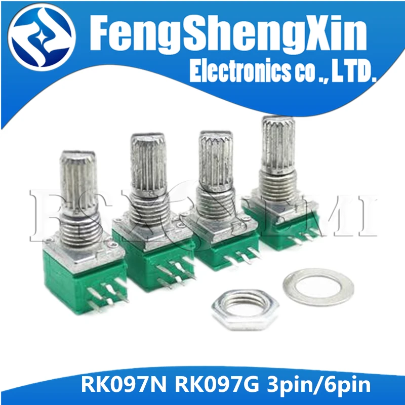 

2pcs RK097G RK097N RK097 5K 10K 20K 50K 100K 500K B5K with a switch audio 3pin 6pin shaft 15mm amplifier sealing potentiometer