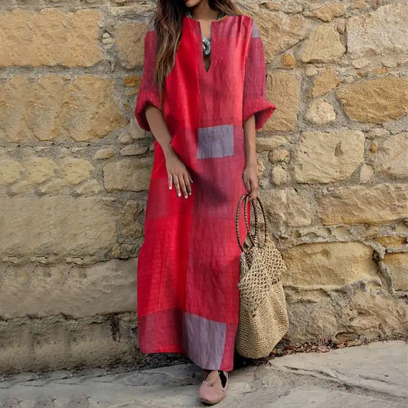 

2021 VONDA Women'Dress Holiday Bohemian Sundress Female Party Maxi Long Dress Casual Robe Femme Holiday Vestido