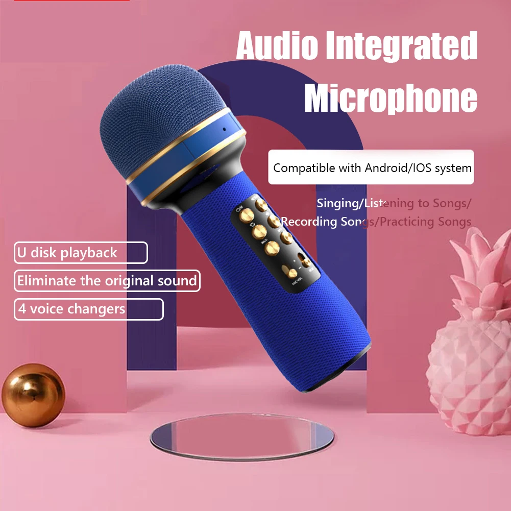 

ALLOYSEED Karaoke Wireless Bluetooth-Compatible Microphone Handheld Music Singing Mic+FM+Voice Changing Audio Speaker Player