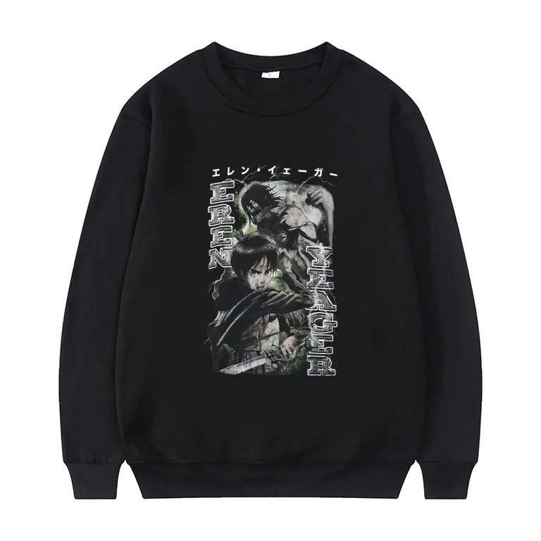 

Japan Anime Attack on Titan Eren Jaeger Graphic Print Sweatshirt Men Fashion Casual Pullover Summer Unisex Hip Hop Sweatshirts