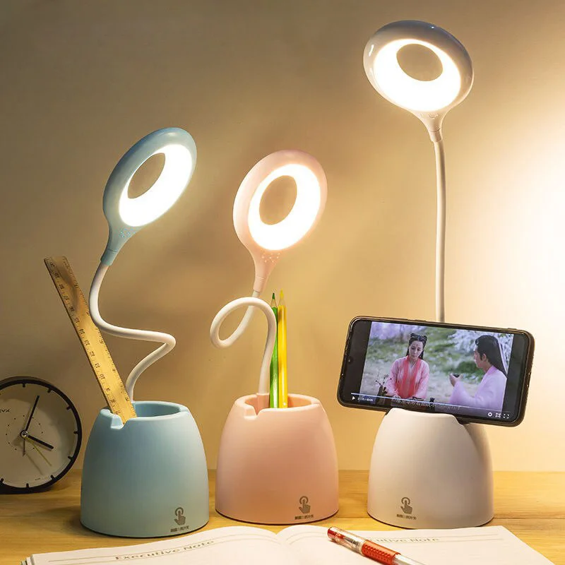 

Table Lamp LED USB Charging Touch Bendable Desk Lamp Eye Protection Learning Night Light Learning Multi Function Pen Holder Lamp