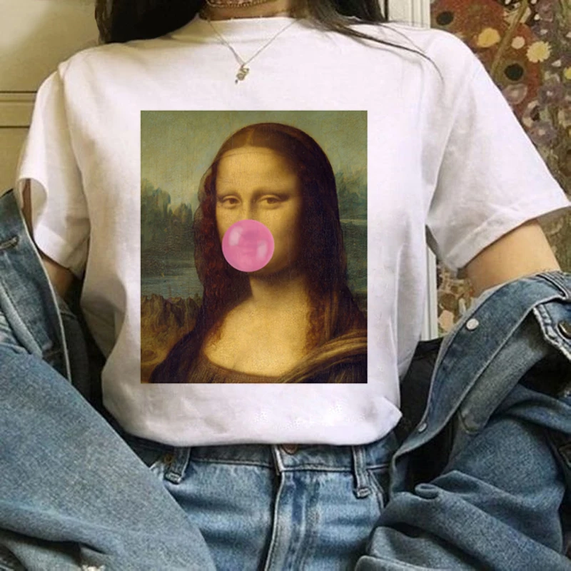 Harajuku Эстетическая Футболка женская Мона Лиза пародия индивидуальность масляная