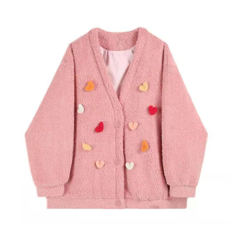 

Кардиган женский зимний, Свободный Повседневный теплый кашемировый свитер оверсайз с V-образным вырезом, модный элегантный милая мягкая вя...