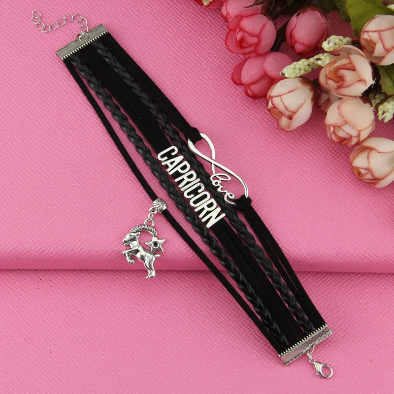 12 знаков зодиака Созвездия знака Панк Черная кнопка плетеный кожаный браслет для