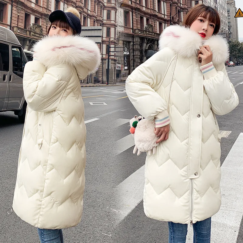 Женское зимнее пальто с воротником из искусственного лисьего меха бархатная