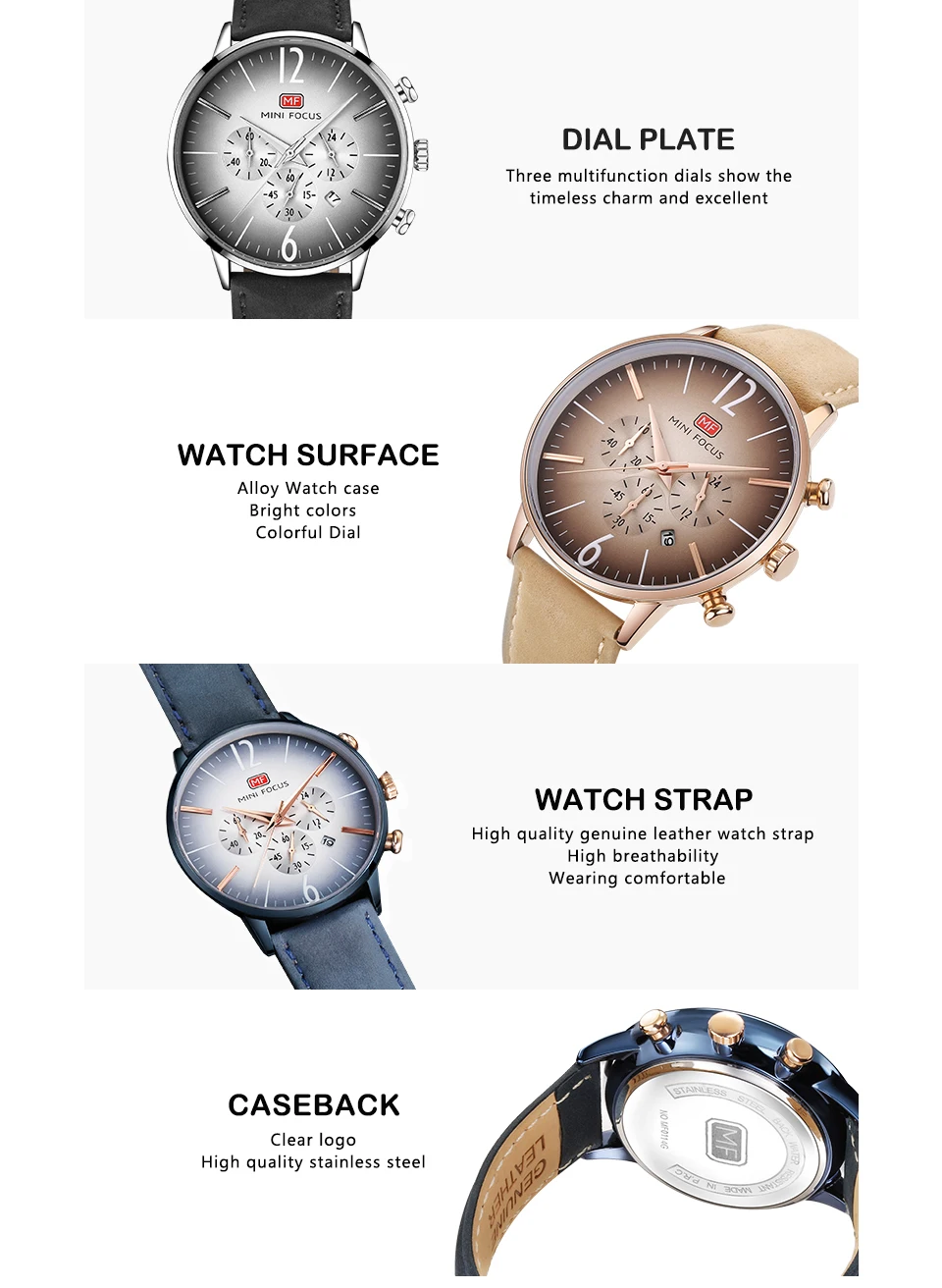 MINIFOCUS военные спортивные часы мужские кварцевые синий ремешок из натуральной