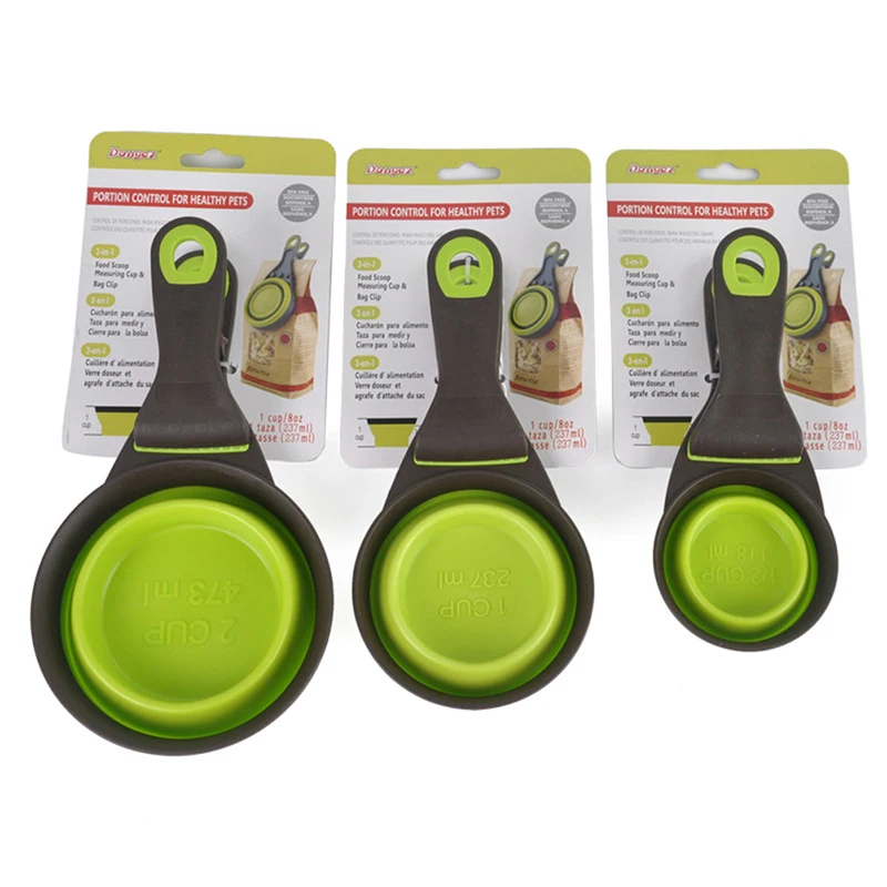 

Multifunctional Folding Dog Bowl Feeder Pet Food Container Measuring Cup Spoon