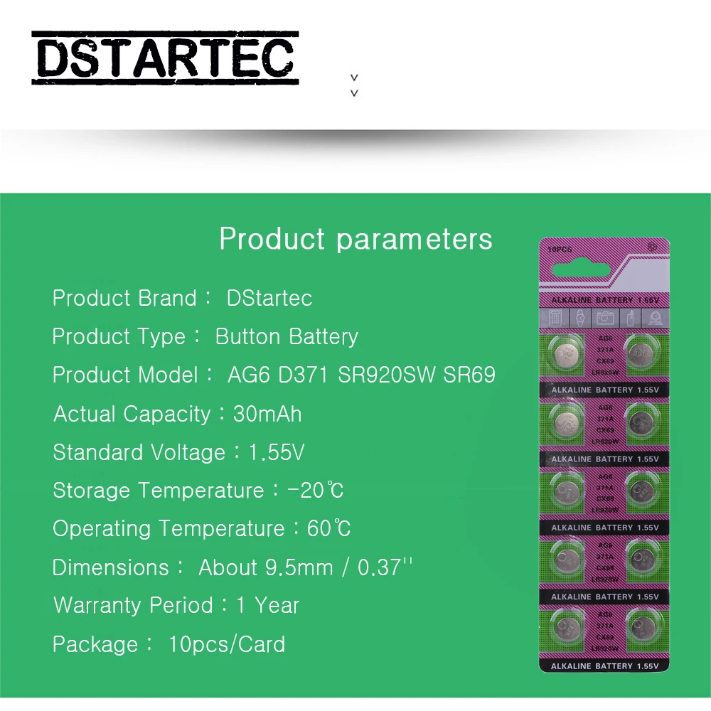 10 шт. 30 мАч 1 55 в AG6 371 SR920SW LR920 SR927 171 370 L921 LR69 SR920 кнопочные батареи для часов игрушек