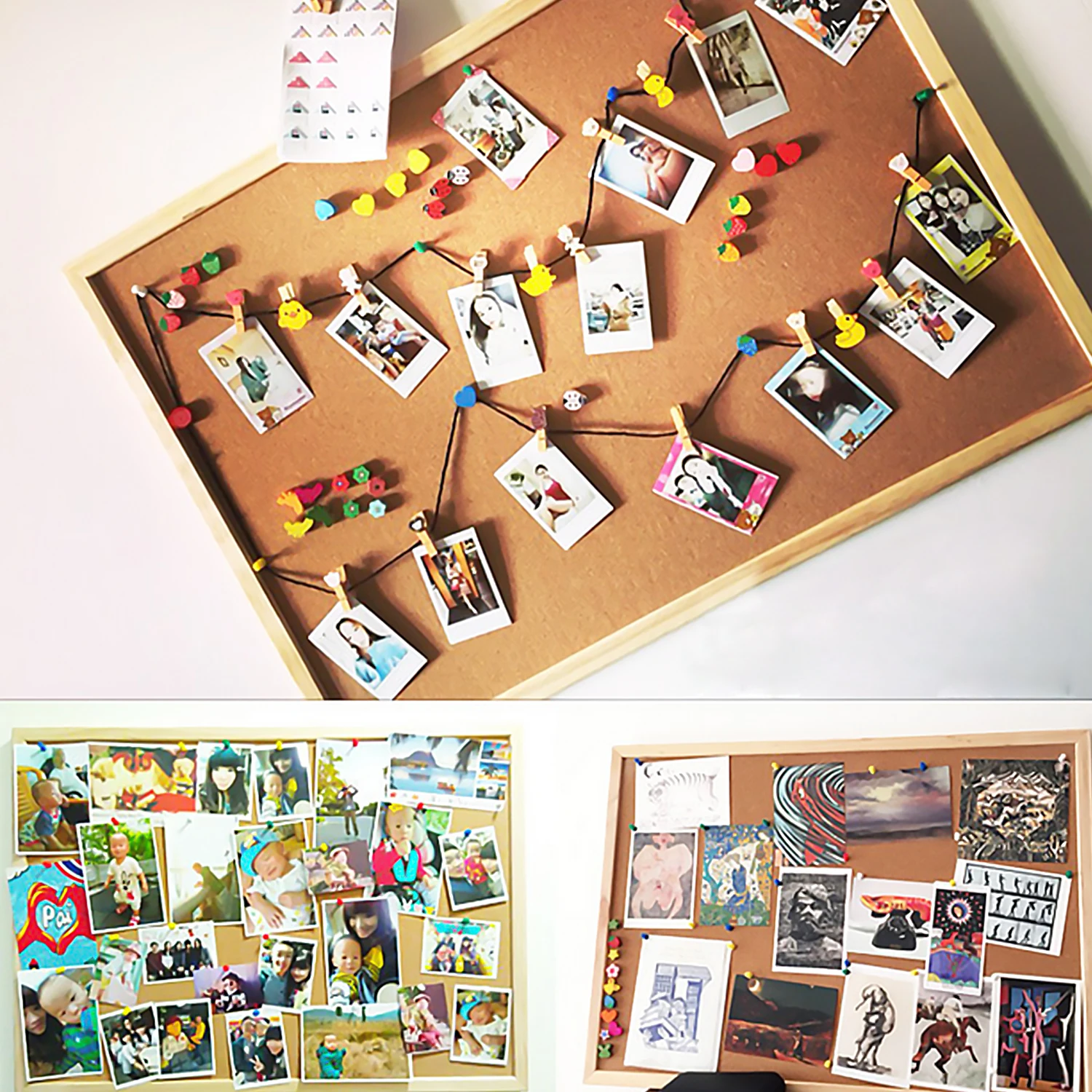 Деревянная доска для объявлений записей фотографий букв сообщений дома офиса