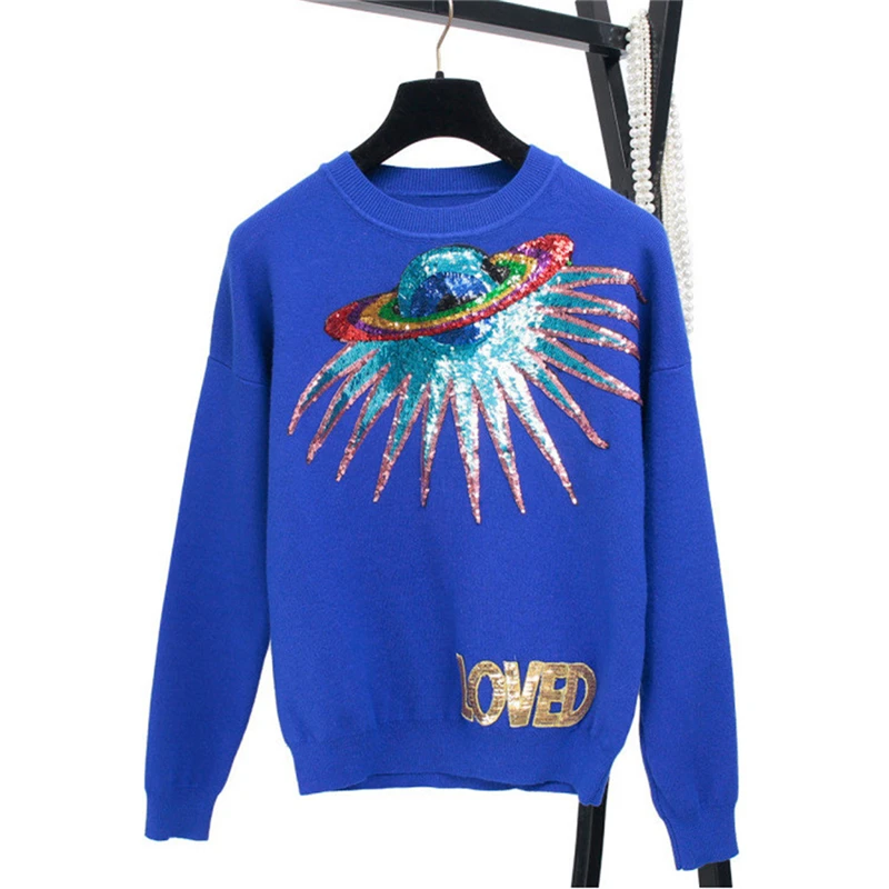 Женский трикотажный джемпер с вышивкой и надписью Tunjuefs разноцветный свитер