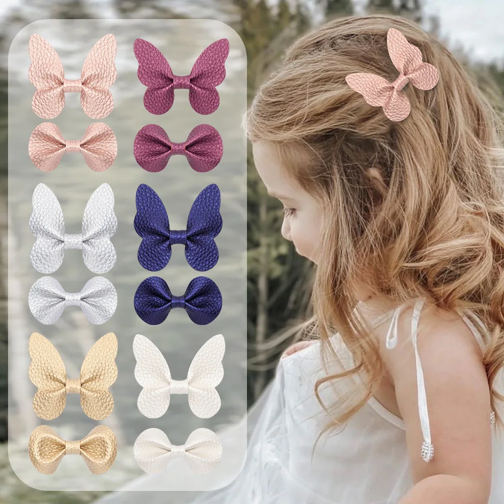 

Baby Hair Accessories for Women Girls Baby Leather Butterfly Clips Hairpins Headband Solid Princess PU Hair Bow Nylon Hair Clips