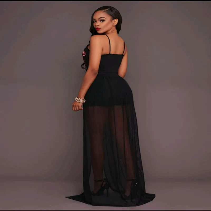 

Длинное сексуальное платье для ночного клуба с глубоким v-образным вырезом и вышивкой, сексуальное платье макси с ляноном из спандекса, шифо...