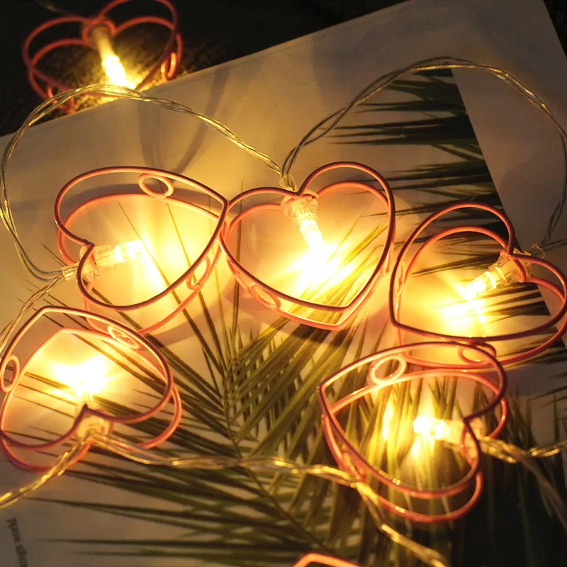 

Wrought Iron Heart Love String Lights Battery Operated LED Garland Fairy String Lights New Year Christmas Home Decorations 2022