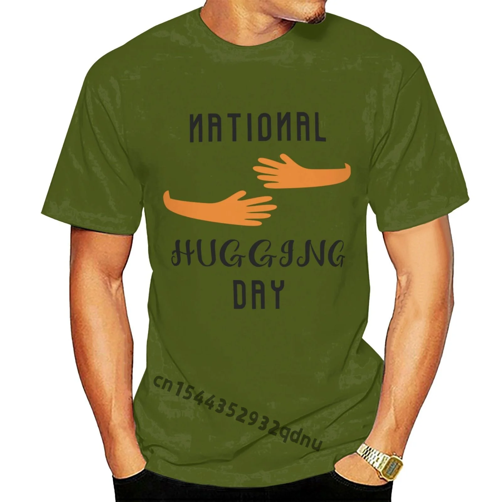 

CAMISETA Simple Hand-painted National Hugging Day T SHIRT Moss Green MAGLIETTA S