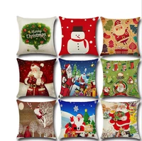 hot sale merry christmas santa tree snowman printing pillow case home decoration linen sofa pillow cover car cushion cover