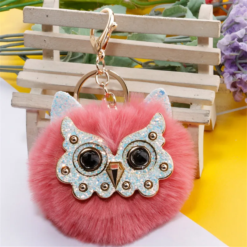 1 шт. пушистые меховые милые цепочки для ключей в виде совы карамельного цвета с