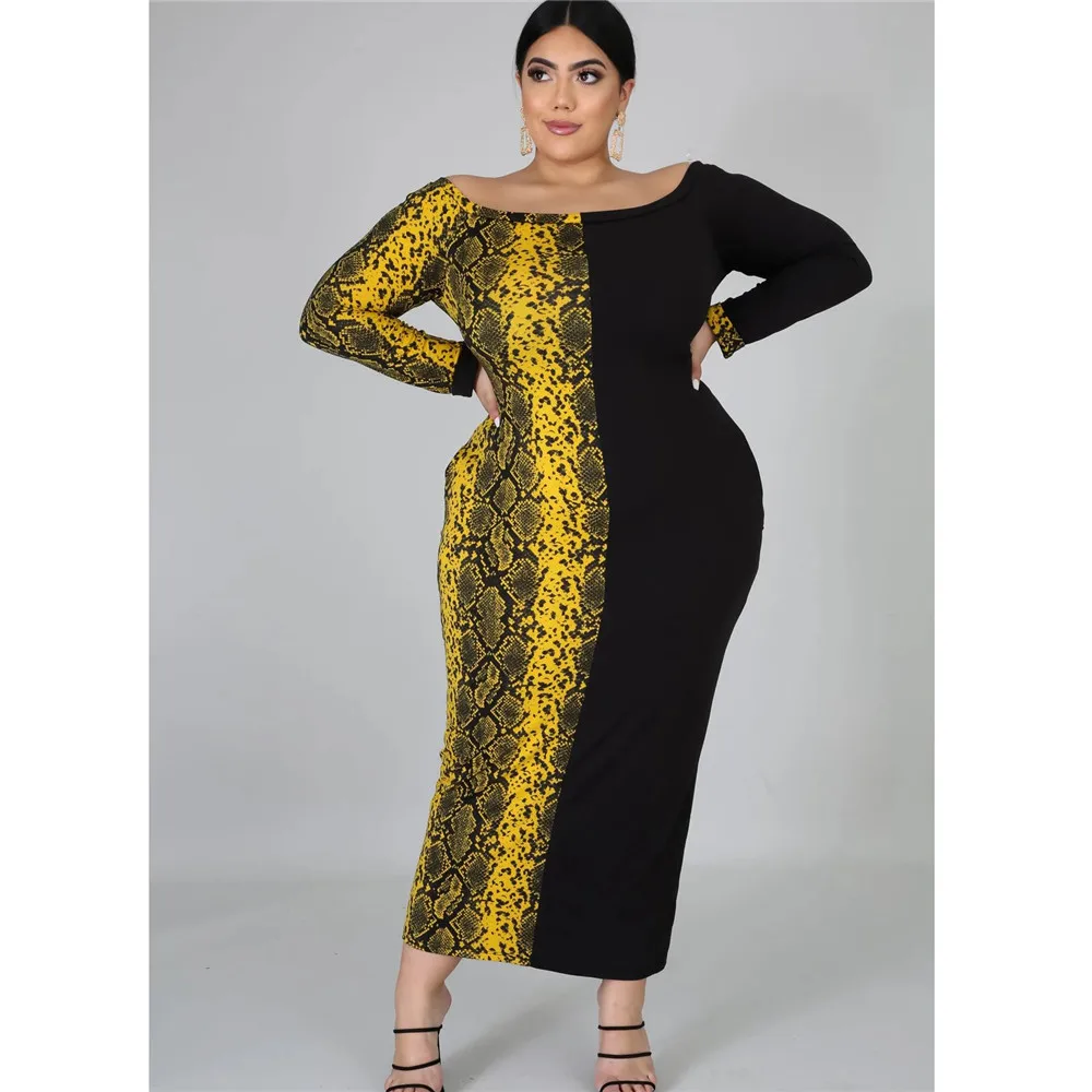 

Women's Dress Leopard Stitching Contrast Print Bodycon Dress Autumn Spring New Fashion Long Sleeve Plus Size Women's Clothing