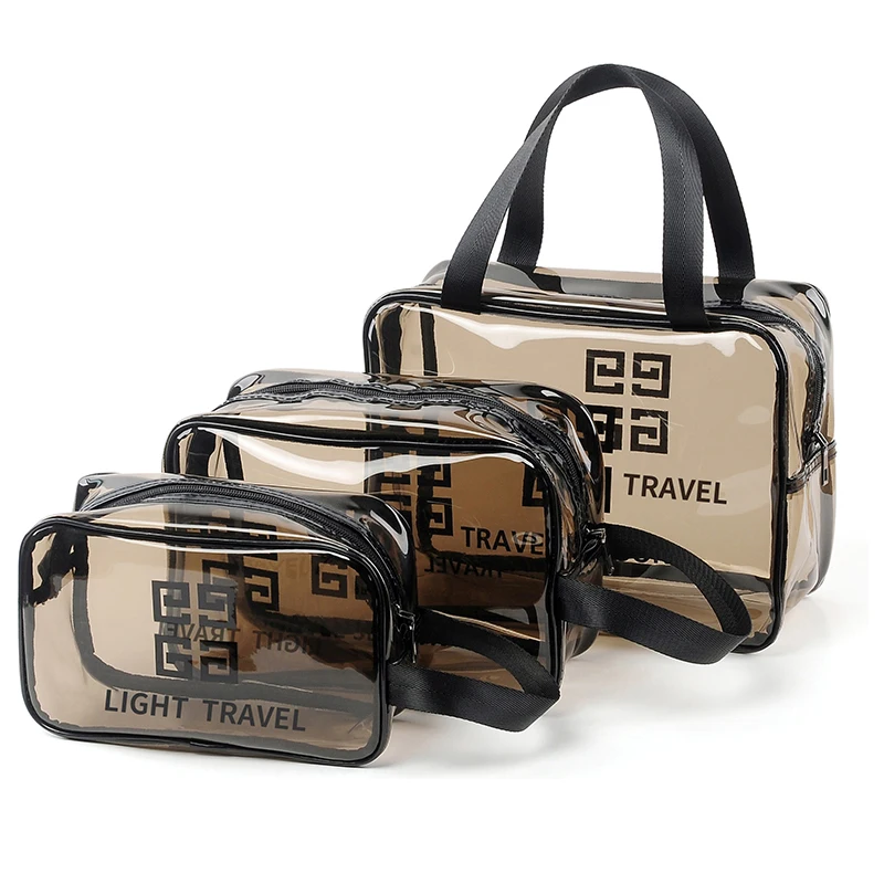 

Three pieces pvc cosmetic bag large capacity male and female hand wash bag dwaterproof water bath bag storage bag