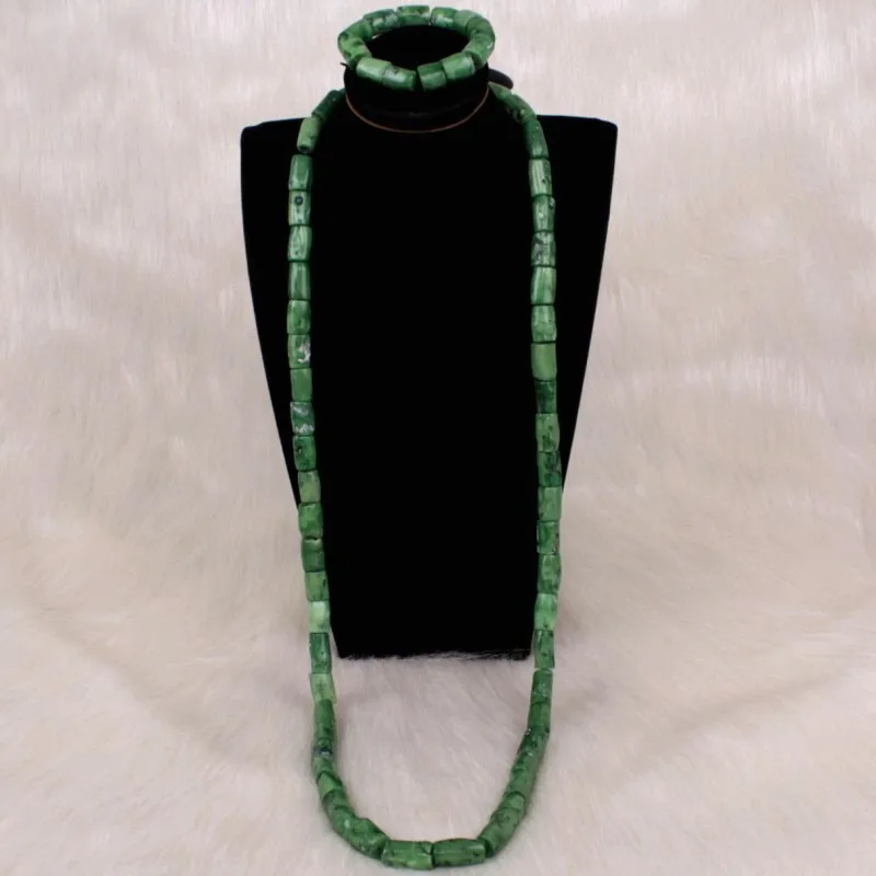 

4UJewelry Men Coral Beads Jewelry Set Green Original Coral Edo Bridal Traditional African Wedding Necklace Set With 1 Bracelet