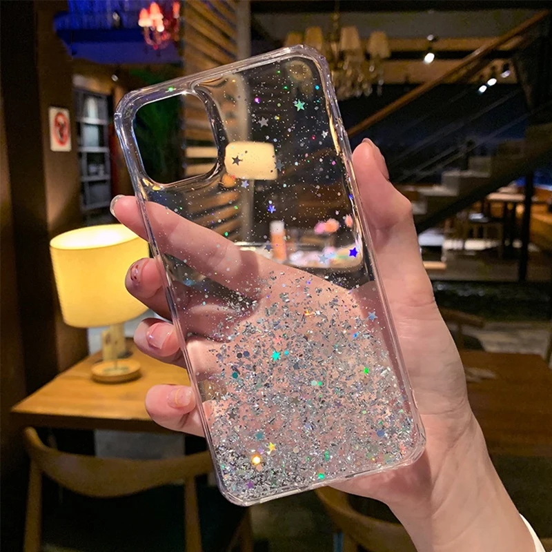 

Glitter Star Silicone Case For iPhone 11 Pro XS X XR Max Shining Sequin TPU Clear Back Cover For iPhone 6 6S 7 8 12 Plus SE 2020