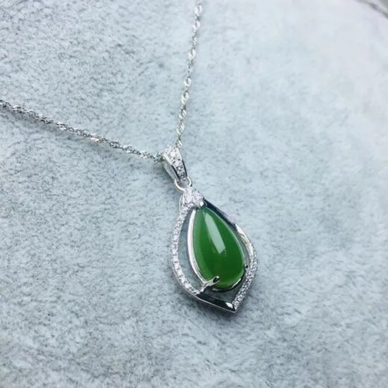 

Boutique Jewelry Hetian Jade Water Drop Pendant,S925 Silver Mosaic Jasper Necklace,Give Christmas Presents To Ladies