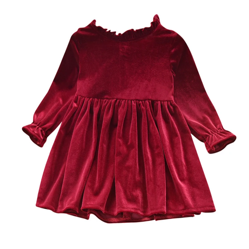 Cute Baby Dresses Autumn Casual Dress Girls Solid Print Long Flare Sleeve Design Kids Princess |