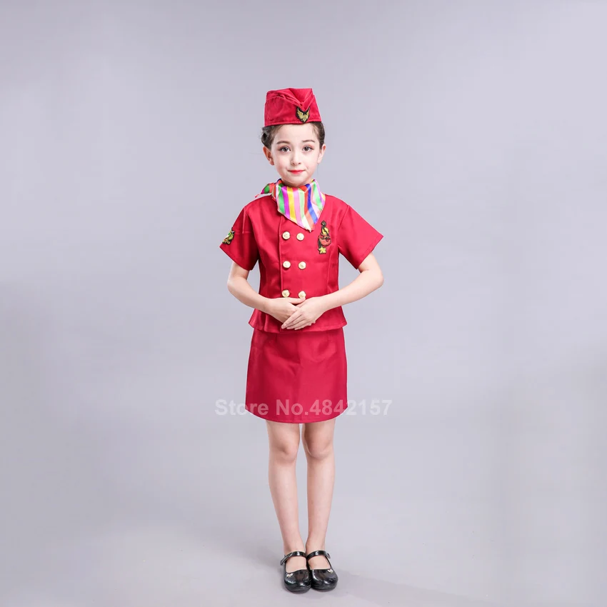 Детские карнавальные костюмы для девочек бортовой стюардесс самолет униформа