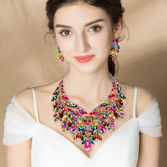 Комплект украшений из колье и серёг индийская Свадебная вечеринка | Украшения