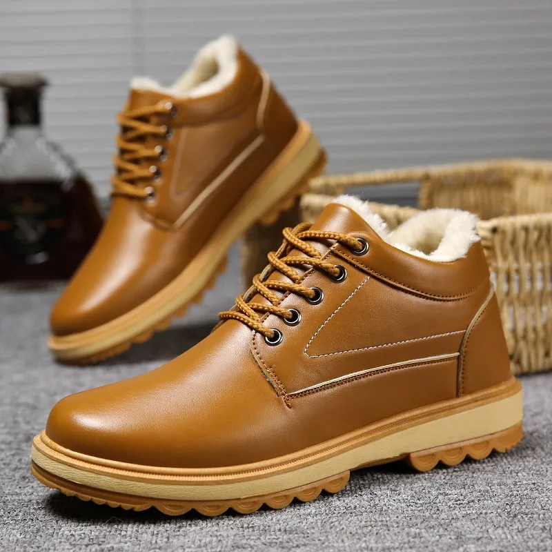 Зимние теплые мужские ботинки из искусственной кожи Мужские зимние с мехом