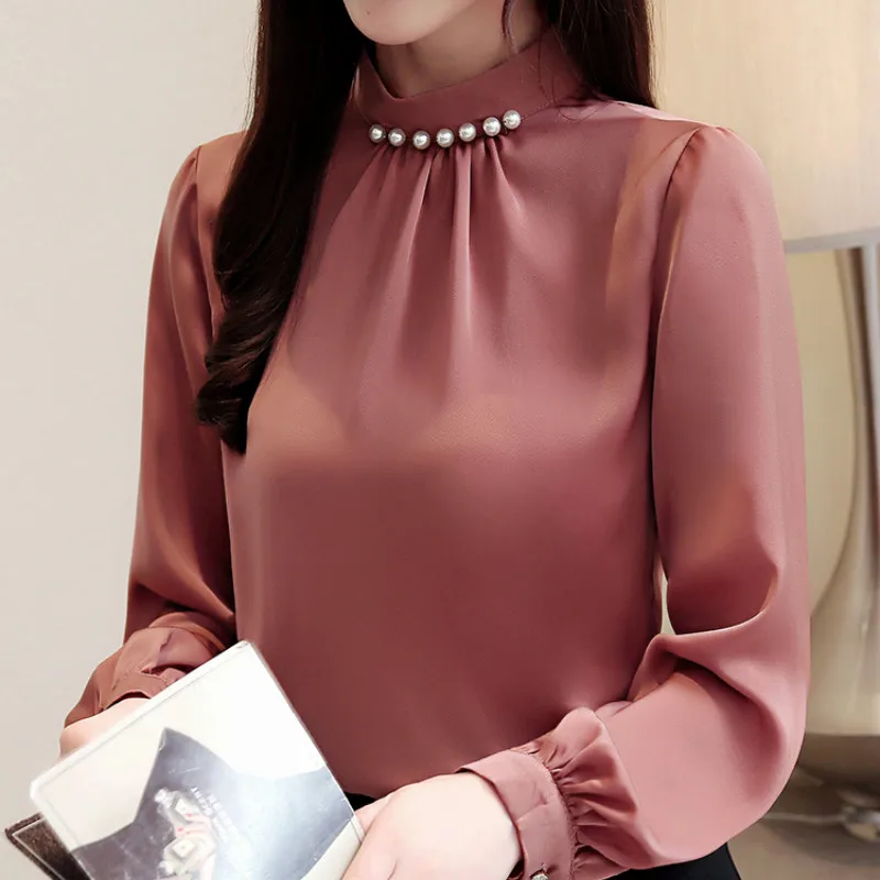 Блузка женская шифоновая с воротником стойкой и длинным рукавом|Блузки| |