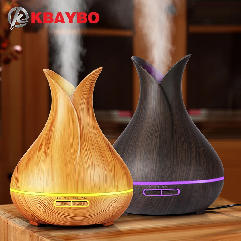 

KBAYBO 400ml Air Humidifier Essential Oil Diffuser wood grain Aromatherapy diffusers Aroma Mist Maker 24v led light for Home