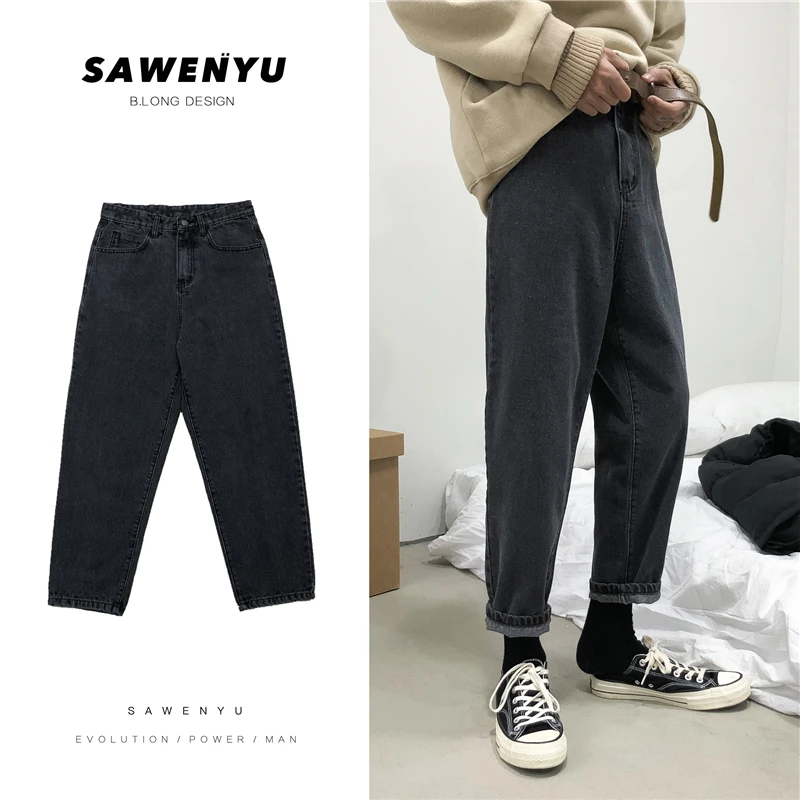 Джинсы мужские с потертостями модные брюки из денима в стиле ретро уличная