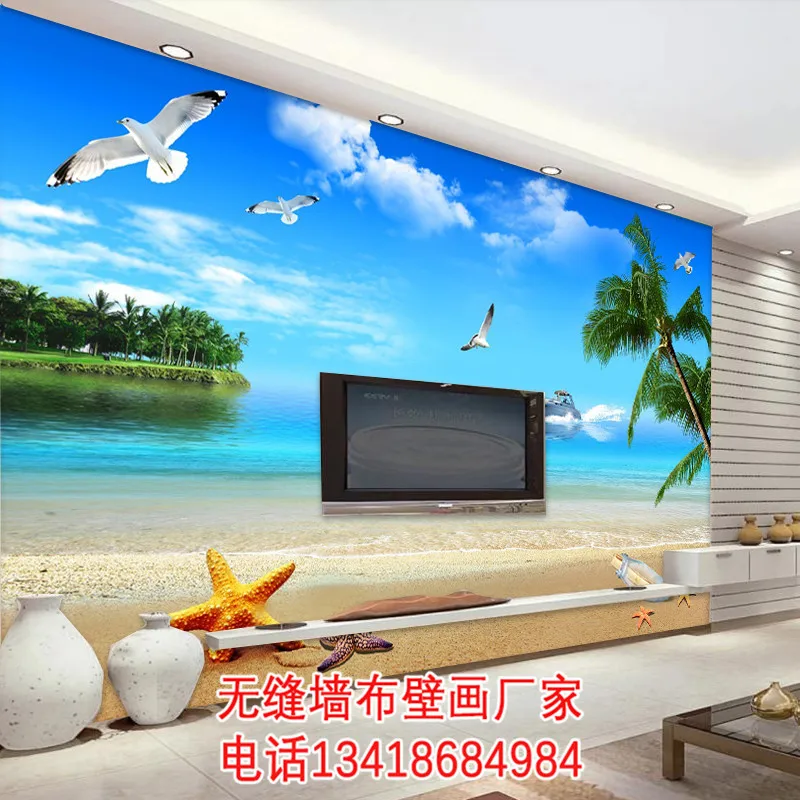 Голубое небо и белые облака пляж кокосовое дерево Приморский Пейзаж гостиная