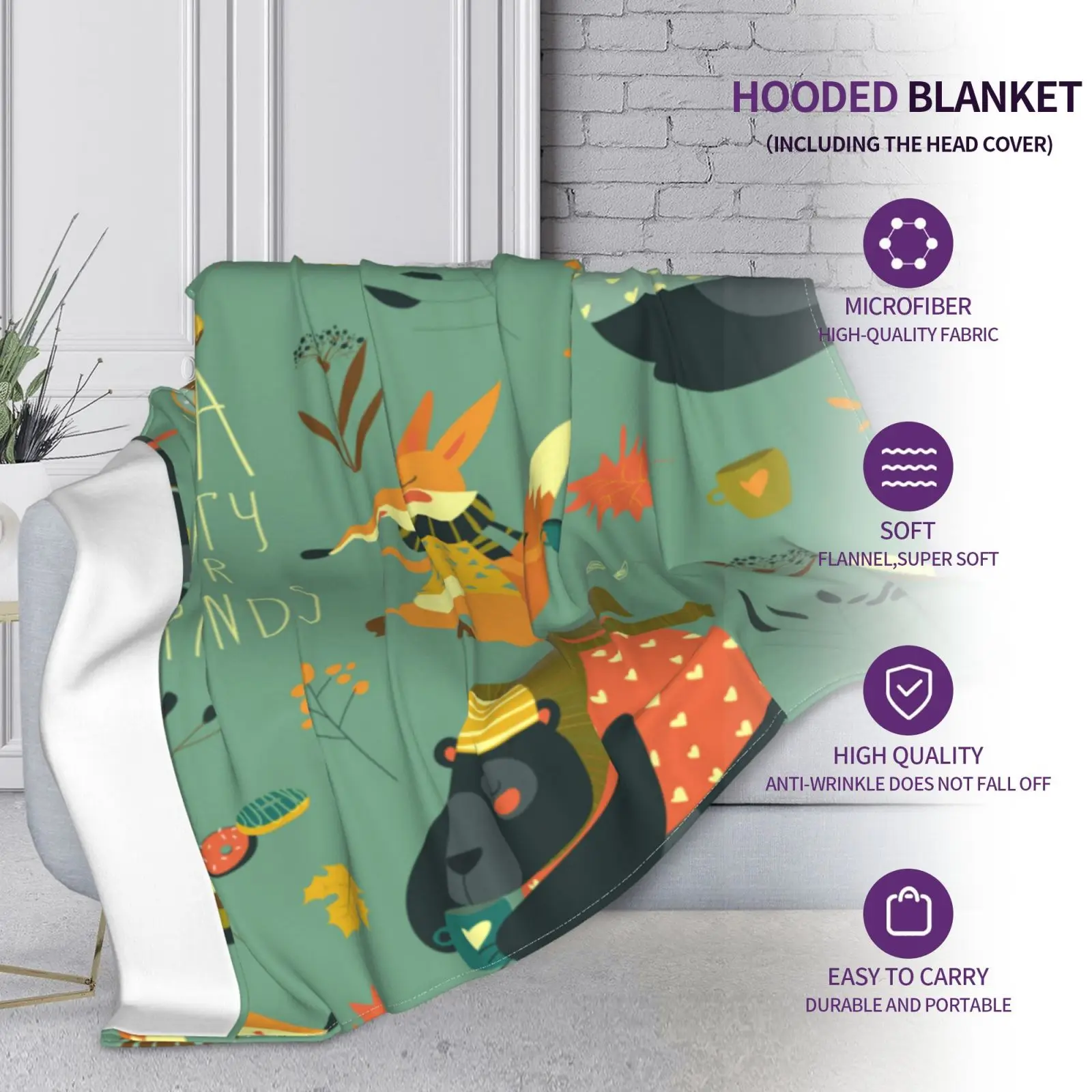 

Customizable Microfiber Plush Coral Fleece Sherpa Blanket Fox Cartoon Soft Warm Outdoor Hoodie Adult Kids Winter Hooded Blankets