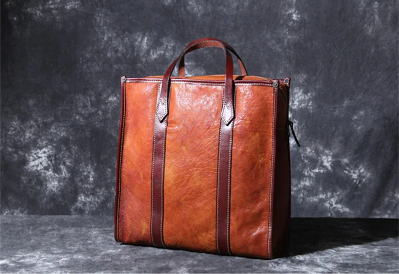 Simple retro high quality men's genuine leather briefcase new first layer cowhide business handbag men's shoulder messenger bag