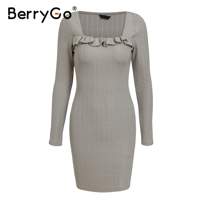 Женское винтажное трикотажное платье-свитер BerryGo облегающее черное платье с