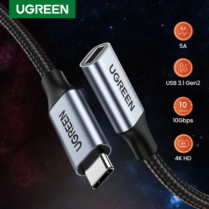 Удлинительный кабель UGREEN USB C Type 3 1 Gen 2 штырь-гнездо для быстрой зарядки и передачи