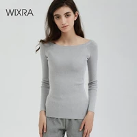wixra basic knitted sweaters women autumn winter elegant slash neck jumpers pullovers high stretch knitwear tops for women