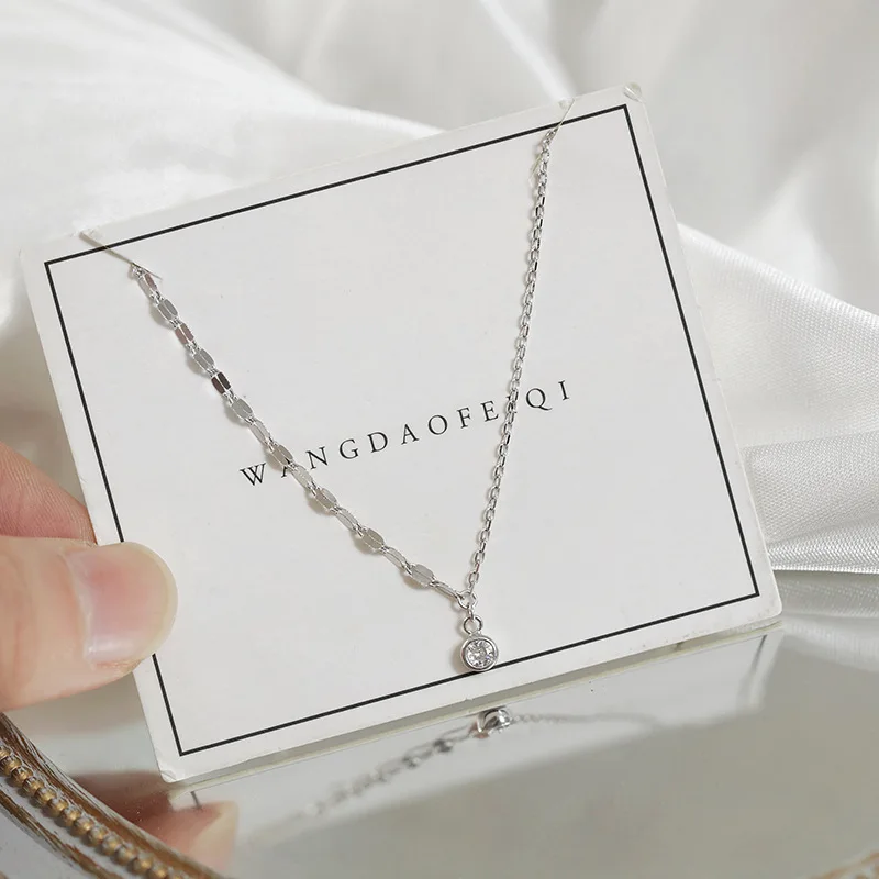 925 Sterling Silver Simple Crystal Pendant Creative Irregular Chain Necklace Women Light Luxury Wedding Jewelry Accessories | Украшения и