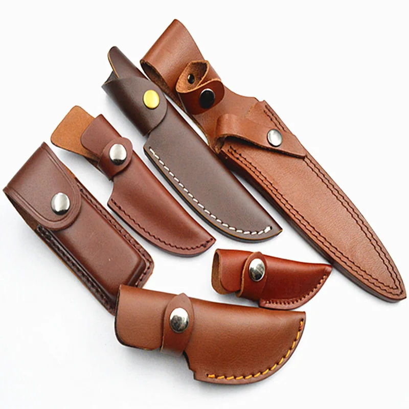 First Layer Leather Knife Cowhide Sheath Cover Scabbard Holster Carry Waist Belt Outdoor Pocket Folding Small Straight Knife DIY