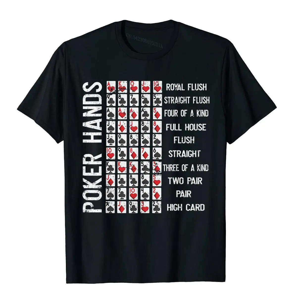 Poker Hands Cheat Sheet Card Casino Games Funny Player Gift T-Shirt T Shirt Tees Funny Cotton Crazy 3D Style Mens